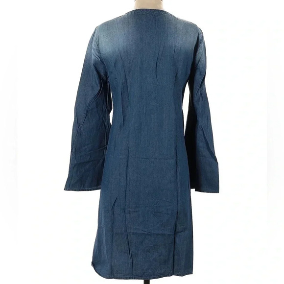 Vintage Nanette Lepore Ombre Denim Shift Dress Lace Up Embroidered Boho Size S - Picture 2 of 4
